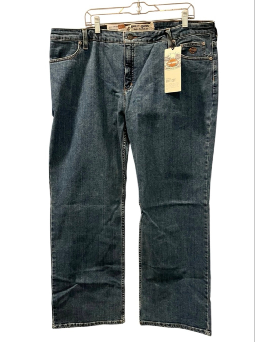Harley Davidson NWT Mid Rise Boot Cut Med Wash Blue Jeans Size 22 R Stretch